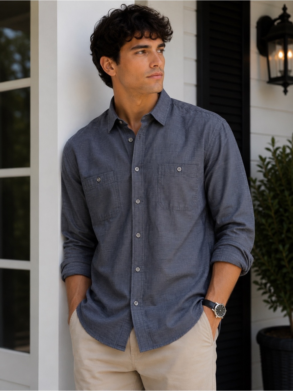 Beverly Hills Polo Club Men's Button-Down Shirt in Charcoal